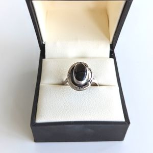 Sterling Silver and Onyx Botanical Southwestern Ring 6.75